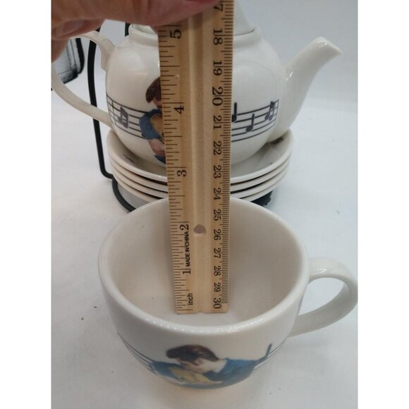 Elvis Presley Themed Tea Set With Teapot 4 Cups & Saucers On Metal Stand - Picture 4 of 11